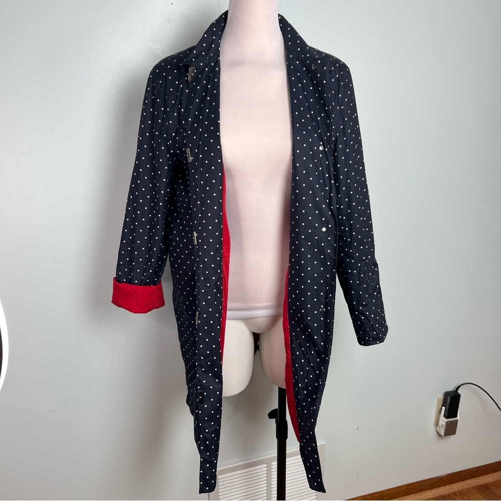 Lauren Ralph Lauren Navy Polka Dot Trench Coat with Red Lining - Picture 10 of 17